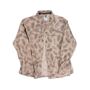 North Face Womens Pearl Snap Western Shirt XL Tan Brown Print Outdoor Snap Front